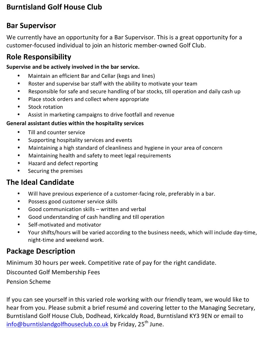 BurntislandGolf's tweet photo. Current vacancies. @TLocallyBurntis @VisitFifeGolf https://t.co/viJcIYpVZK