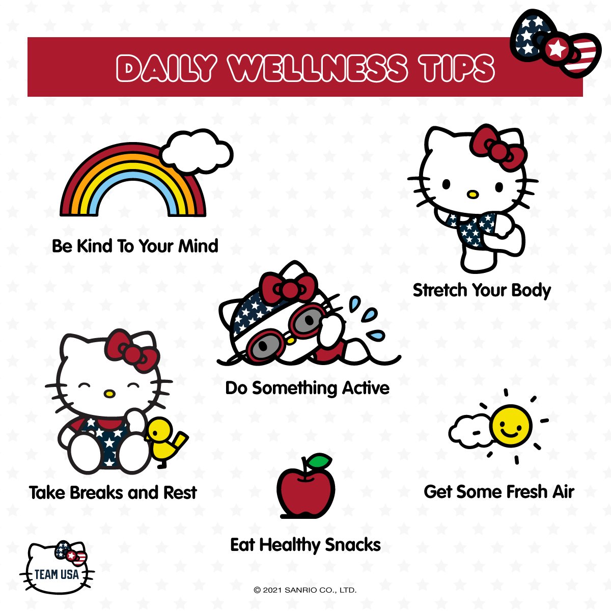 hellokitty's tweet photo. #WellnessWednesday: Daily wellness tips that can make all the difference ❤️ Share your tips below! ⬇️  #HelloKittyxTeamUSA #TeamUSA https://t.co/B2sCm2NRzj