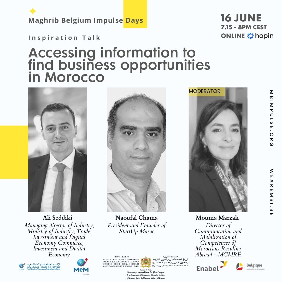 wearembi's tweet photo. STARTING SOON: 19:15 - 20:00
https://t.co/TKsQrZc9xg
ACCESSING INFORMATION TO FIND BUSINESS OPPORTUNITIES IN MOROCCO
Our guest speakers will explain where to look to access accurate and updated information sources in Morocco.
#mbi #wearembi #mbidays https://t.co/kfZFF5gKFr