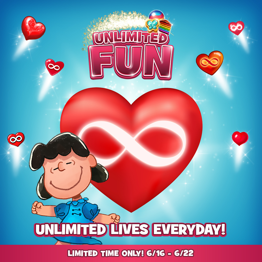 🌞We’re kicking off summer with unlimited lives!
Play now to have unlimited fun! 
This limited time event will have you leveling up until 6/22!
#JamCityUnlimited