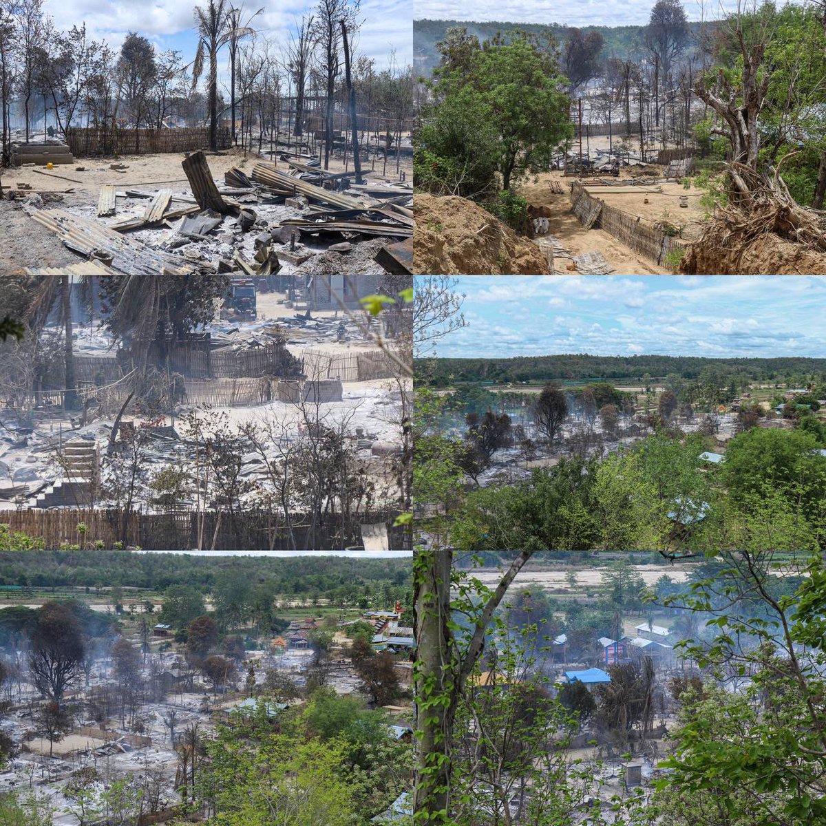 maythu512's tweet photo. Kinma village was set on fire by terrorist(SAC) yesterday, killing 4 elderly. In addition, abt 90 goats, cows, buffaloes and cattle were also killed by the fire. #WhatsHappeningInMyanmar  #June16Coup  #CrimesAgainstHumanity  https://t.co/aps8EyxPX5