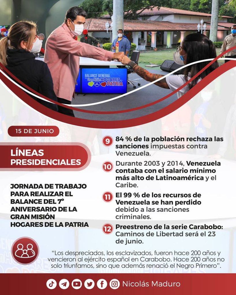 CarnetDLaPatria's tweet photo. #ATENCION El @CarnetDLaPatria es el instrumento del Gobierno Bolivariano para llevar su brazo amoroso a las familias más necesitadas. 

El #SistemaPatria te comparte las #LíneasPresidenciales para profundizar la atención a los #HogaresDeLaPatria.

#PuebloIndependentista #16Jun https://t.co/ihajDkawDY