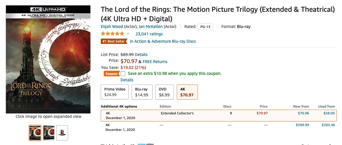 The Lord of the Rings: The Motion Picture Trilogy (Extended &  Theatrical)(4K Ultra HD)