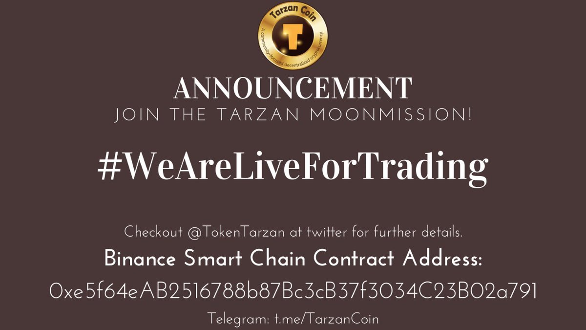 TokenTarzan's tweet photo. Finally we are live on #Pancakeswap

#TarzanCoin

#BNB #BTC #ETH #BSCGems #Poocoin #Tarzan $TRZN https://t.co/qAuY5qN18N