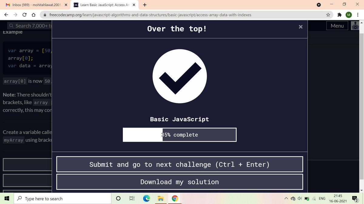 Mahlawat2001's tweet photo. day 1 of my #100daysofcode
started early but posting now . i m completed 35% of basic javascript.
#Day1
#newcodebie
#Javascripts
@freeCodeCamp https://t.co/ou2ZeRPoRR