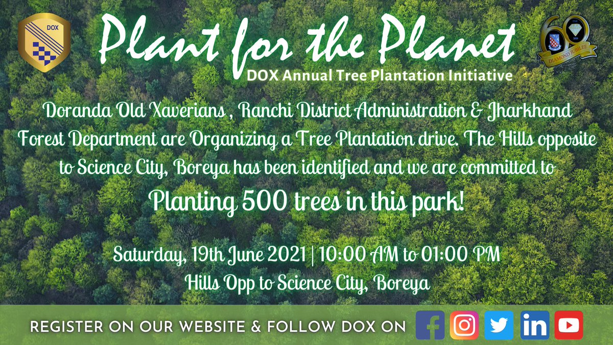 Join us as we 'Plant for the Planet' on Saturday, 19th June at 10 AM. @DC_Ranchi @niteshpriya @utsavparashar @JharkhandVan @budhiaa @Rahul_Jain1976 @vpatodia @deepakgarodia @NishitChopra1 @iAtulAgrawal @atulgera007 @abhayminz  #PlantForThePlanet #DOXgoesGREEN