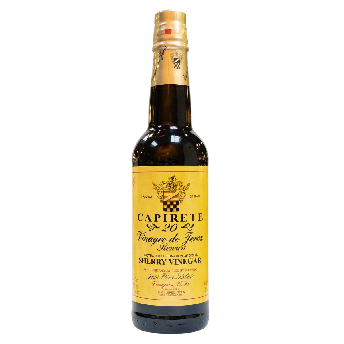Capirete Sherry Vinegar - 20 Year
This sherry vinegar is used in Spanish and French cuisines. Add this to your salad dressing, soup, or sauce. Or drizzle this over roast meats and fish. It has a pleasant aroma and a rich savoury herbal flavour. 

#southchinaseas1
#sherryvinegar
