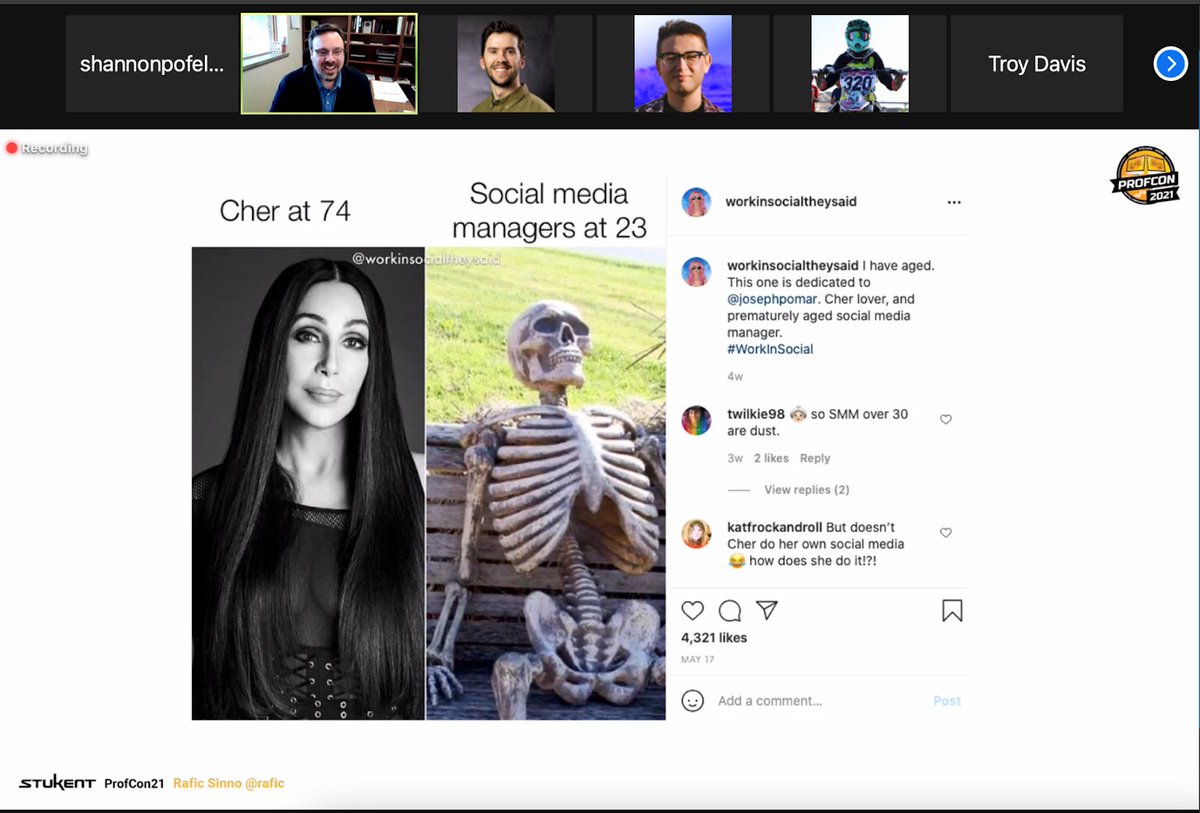 StukentApp's tweet photo. How can you close the gap between expectations and reality for your students going into social media marketing? @rafic is talking burnout, anxiety, and how to help your students in their future careers. #ProfCon21 https://t.co/VmW3Gy9a7P https://t.co/1p8UnIKVEl