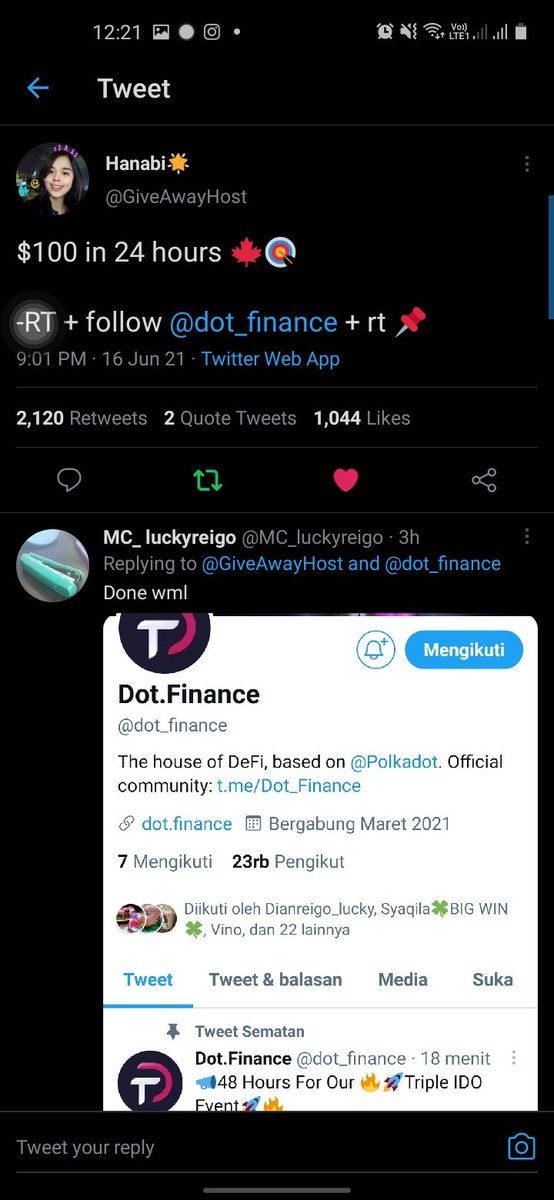 VictoriaDyce's tweet photo. @GiveAwayHost @dot_finance Doneeee wish me luckkkkk https://t.co/QykqmKAzaT
