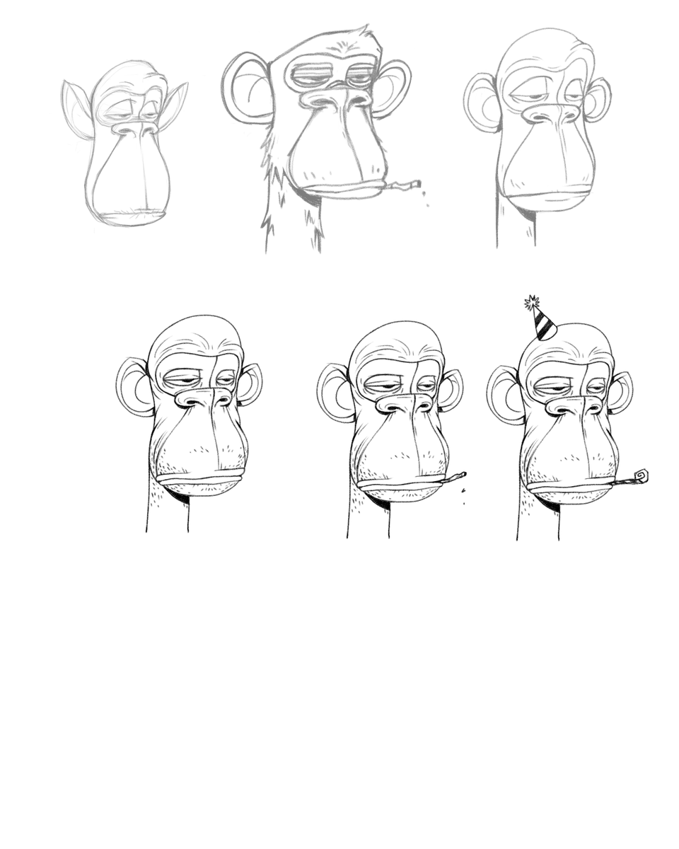BoredApeYC's tweet photo. Spent the morning going through old files and found these early concept sketches from when we were first formulating the club. Hard to believe it's only been a month and a half since we launched. ☠️🦍⛵️ https://t.co/dz80z57BaH