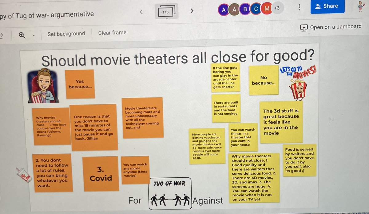 mrsvanfleetRFIS's tweet photo. One last Jamboard to close the year in virtual learning! They worked in teams to debate current popular topics! #JamboardDebates https://t.co/eMWkoIPQV3