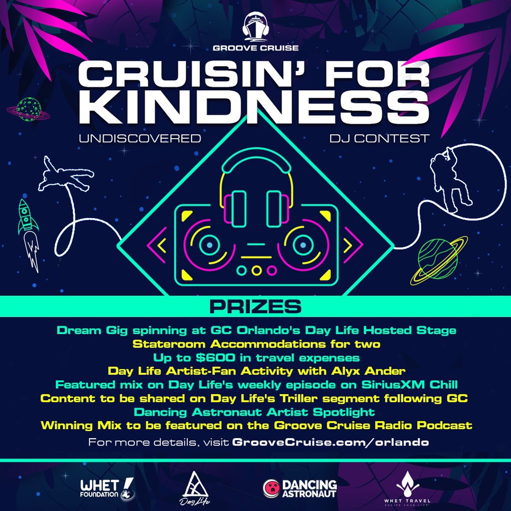 Groove Cruise (@groovecruise) on Twitter photo Announcing Cruisin' For Kindness, the annual Groove Cruise Undiscovered DJ Contest ft. partners <a href="/iamalyxander/">Alyx Ander</a> x <a href="/dancingastro/">Dancing Astronaut</a> 🎶🛳️ with a focus on giving back via the <a href="/WhetFoundation/">Whet Foundation</a> 🚀 Send this to an aspiring DJ for a chance to WIN! 21+ 👽
Info on GrooveCruise.com/orlando Announcing Cruisin' For Kindness, the annual Groove Cruise Undiscovered DJ Contest ft. partners <a href="/iamalyxander/">Alyx Ander</a> x <a href="/dancingastro/">Dancing Astronaut</a> 🎶🛳️ with a focus on giving back via the <a href="/WhetFoundation/">Whet Foundation</a> 🚀 Send this to an aspiring DJ for a chance to WIN! 21+ 👽
Info on GrooveCruise.com/orlando