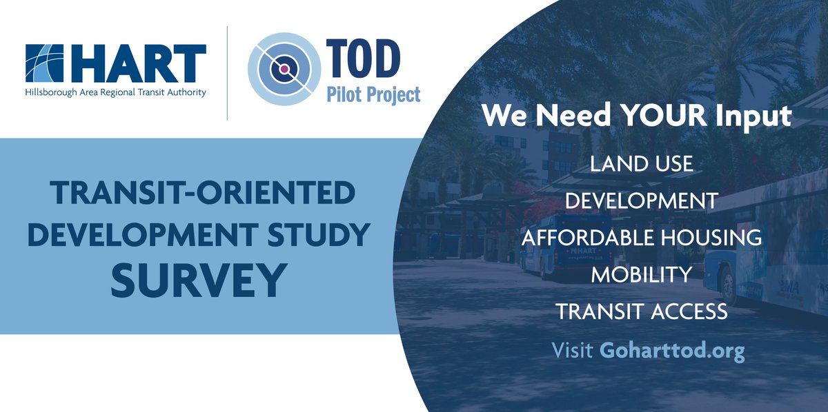 GoHART's tweet photo. HART needs public input on the Transit-Oriented Development (#TOD) Study! Please share your thoughts by taking this short survey - EXTENDED UNTIL JUNE 25. https://t.co/pgCLx8JGNd #HARTTOD https://t.co/ztvN7HfxFB