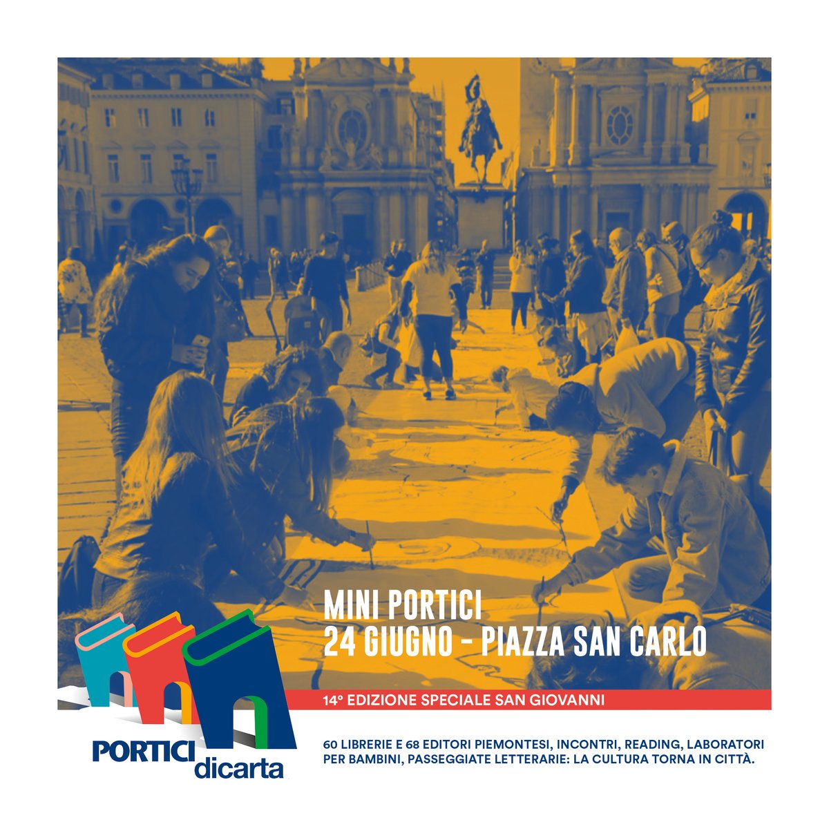 Con @porticidicarta arriva anche Mini Portici, la serie di eventi, letture e laboratori dedicati alle bambine e ai bambini da 0 a 12 anni. Vi aspettiamo giovedì 24 giugno in Piazza San Carlo!

Programma: bit.ly/MiniPortici21P…
Prenotazioni: saltopiu.salonelibro.it
