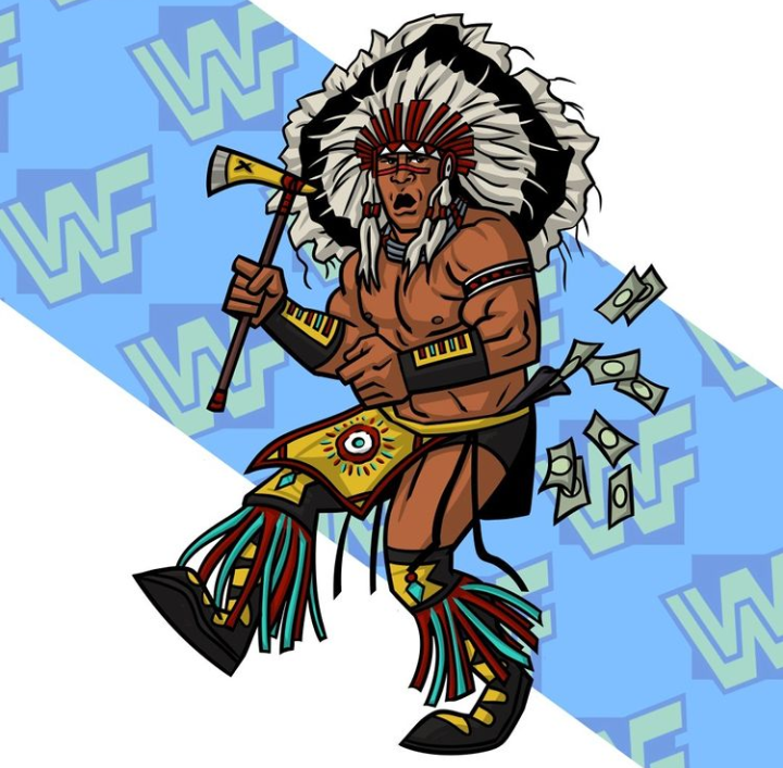 NativeTatanka's tweet photo. Thx to @quiblybrakwrestling 4 this Cartoon Art! You did 2 pieces but loved the uniqueness of this one! Must be right after @WWE @SummerSlam 1994 where #LexSoldOut My #loincloth is loaded down with #Benjamins from @MDMTedDiBiase 😂🤣😂 @WWEUniverse @NativeTatanka #WWE #WWEUniverse https://t.co/ApdvOqt2oy