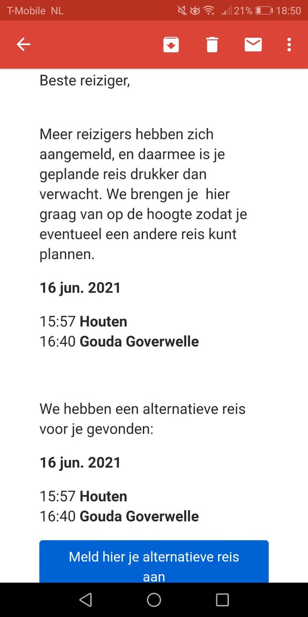 erTatInfo's tweet photo. Er is nog wat werk aan winkel voor #treinwijzer. Krijg ik melding dat trein waarbij mee wil druk bezet is en dat er een beter alternatief is. Is nu " 1e klas" weggevallen. 🥴. @NS_online https://t.co/LlQzjvX5Ef