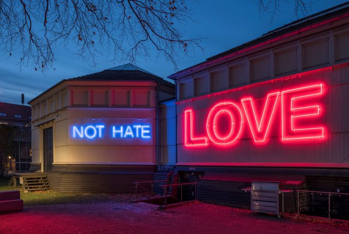 'Not Hate__Love' neon installation (detail) by Danish-Slovak artist Viera Collaro #womensart 
In memory of #JoCox (1974 – 16 June 2016)
