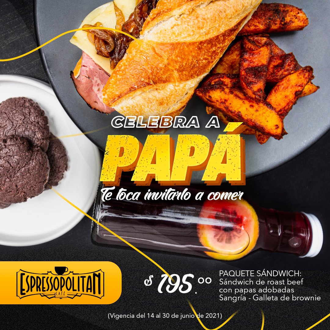 espressopolitan's tweet photo. Celebra a papá en Espressopolitan🥰
Pide a domicilio o visítanos y elige entre los paquetes para festejar. 
🛒 https://t.co/lYn5Oq0HOG 
🍻 ¡En la compra de 2 paquetes llévate una cerveza GRATIS! 🍻
*Vigencia 30 de junio de 2021 *La venta de alcohol solo aplica en mayores de edad https://t.co/EDk46kSrz9