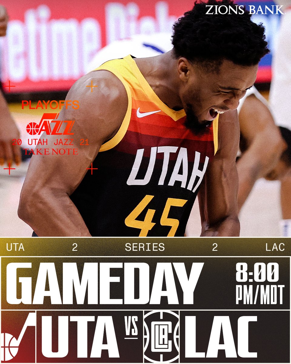 utahjazz's tweet photo. 𝐑𝐎𝐔𝐍𝐃 𝟐, 𝐆𝐀𝐌𝐄 𝟓

⏰: 8:00 PM MT 
🚪: 6 PM @vivintarena
📺: @NBAonTNT
📻: @ZoneSportsNet
🎧: https://t.co/2rOBMsSVl5
🎟: https://t.co/TevNxAmYoe

#TakeNote https://t.co/SZgKFSug6V