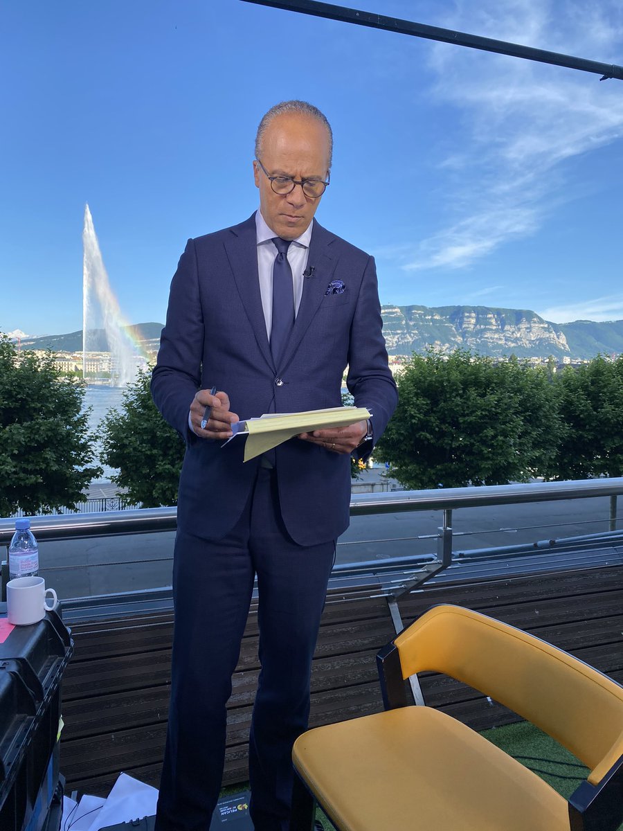 LesterHoltNBC's tweet image. Evening time here in Geneva, Switzerland as we await to go on air for  @POTUS news conference following summit meeting with President Putin.