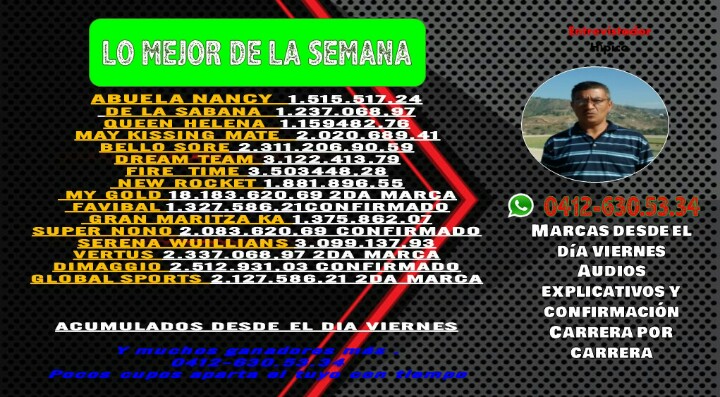 JonnyObregon_'s tweet photo. Saludo a toda la afición recuerda nuestra asesoría para este fin de semana 04126305334...Se van a disputar 12 carreras este fin de semana el domingo en la rinconada vamos como siempre a buscar los ganadores...@BOBLOVERA @Elanalisthipico @juliosotillo @hipicosenlinea https://t.co/n9CWWLZkzb