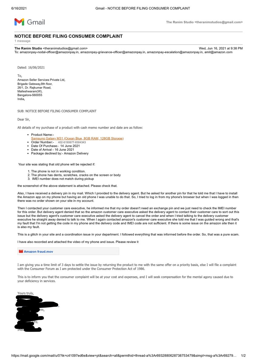 PIXcompose's tweet image. @amazonIN @jagograhakjago @AmitAgarwal @PiyushGoyal @PiyushGoyalOffc @CimGOI
This is the #snapshot of the #notice sent to Amazon India because of a #scam done by #amazon India.
#AmazonIndia