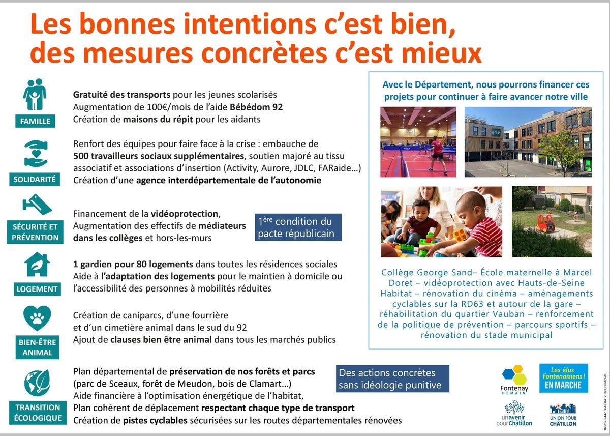 FontenayDemain's tweet photo. Pour #Chatillon un vrai programme:
✅Bébédom
✅Gratuité des transports
✅Maison du Répit
✅Agence de l'Autonomie
✅Travailleurs sociaux
✅Videoprotection
✅Médiateur
✅Gardien, proximité
✅Préservation des forêts et parcs
✅Bien-être animal
#departementales2021 BATAILLE-VASTEL https://t.co/PJ7RRB4lR2
