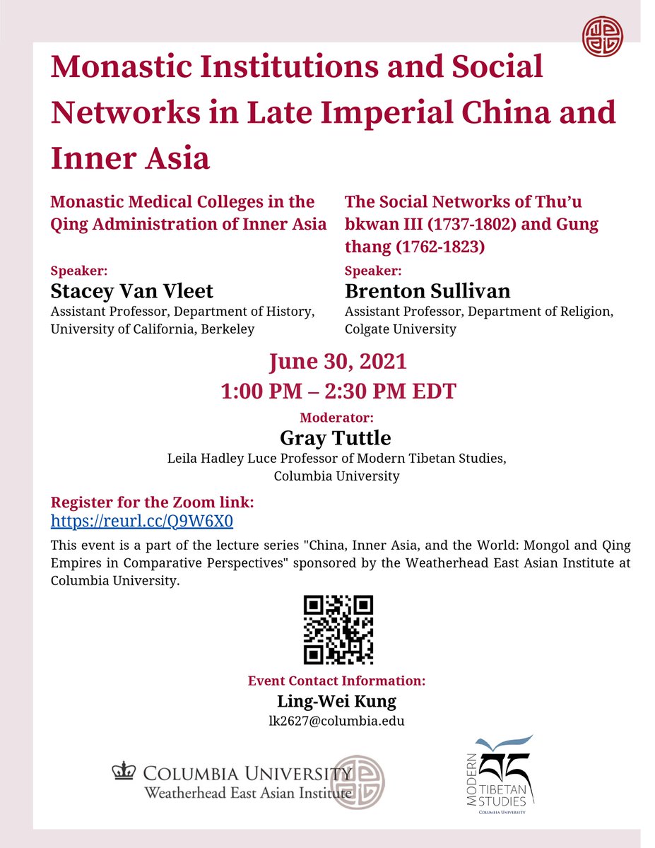 kunglingwei's tweet photo. Please join us for two upcoming events: "The Qing, Zunghar, Kazakh, and Özbek in Eighteenth-Century Central Eurasia: A Connected History" on June 28 and "Monastic Institutions and Social Networks in Late Imperial China and inner Asia" on June 30. https://t.co/2oJTKbwqJa