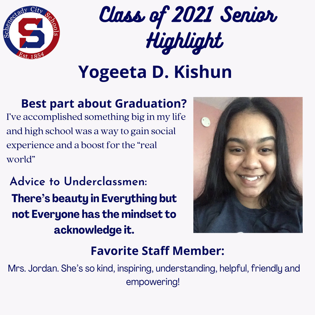 SCSchools's tweet image. Congrats 💯 to Yogeeta Kishun, member of the #shsclassof2021 Way to go Yogeeta👍🏽 Let&apos;s all listen to her &amp;amp; open our minds so that we can see the beauty in everything.  Join us in wishing Yogeeta best wishes on the next chapter in life  🤩 #schenectadyvibes #seethebeauty #waytogo