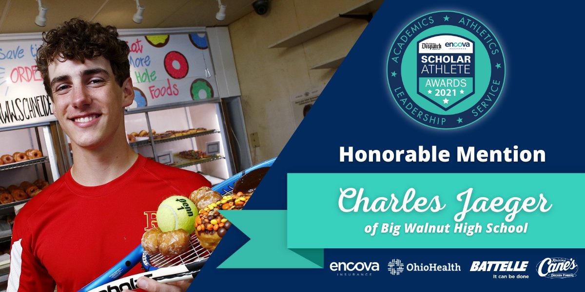 Congratulations to our Encova Insurance Honorable Mention, receiving $1,000 in scholarships! 🏆

Charles Jaeger of Big Walnut High School

*4 Year Varsity Letter: Swimming
*3 Year Varsity Letter: Tennis
*AP Scholar
*Headed to University of Cincinnati

#ScholarAthleteAwards