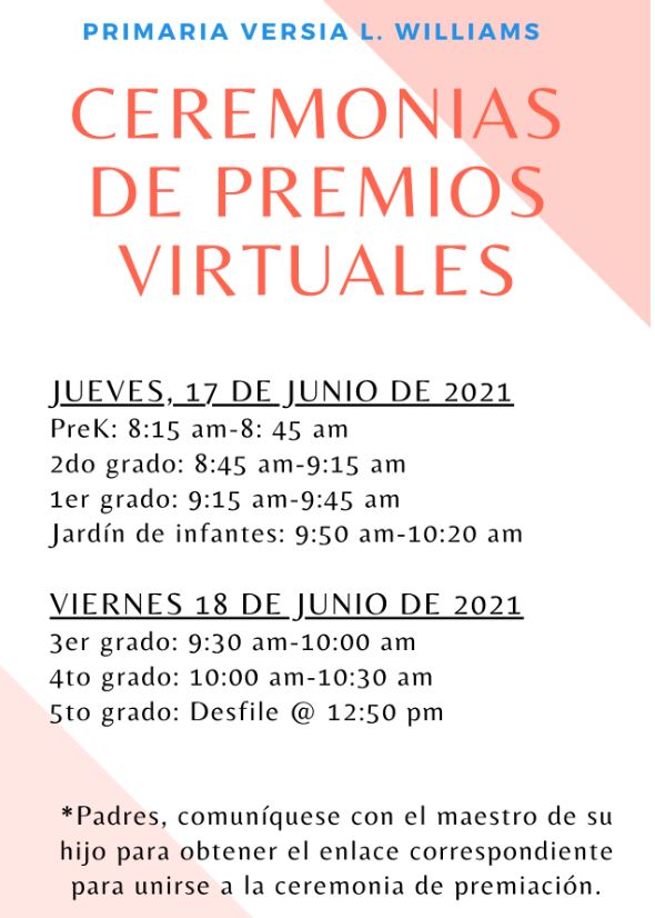VersiaFWISD's tweet photo. Virtual Award Ceremony Schedule 

Calendario de la ceremonia de premiación virtual https://t.co/mo3TYAPGnP