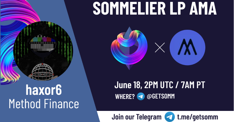 sommfinance's tweet photo. 📢  Want to learn about the newest trends in Liquidity Mining?

Joining us this Friday will be "haxor6" from @Method_Finance to talk about their NFT SmartVaults

📅 Date: 18/6/2021
🕑 Time: 2PM UTC

🗣 Click here to join our Community and to ask questions: https://t.co/w8vZLXSsuY