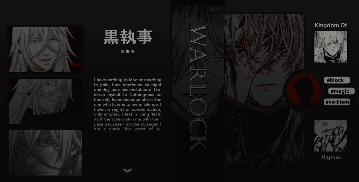 _HexBlade's tweet image. ⃟ ᩠ᩡ ❝𝐃arkness 𝐰ithin 𝐝arkness❞

                                         𝑿blade

            𝐒panish/𝐄nglish
            𝑭antasyverse
            𝐄xtensión variable

⸻