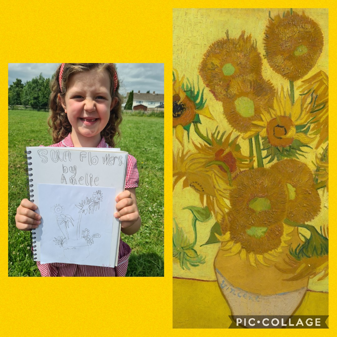 RogietPrimary's tweet photo. More amazing art work by our Year 2 pupils who have been drawing Vincent Van Goghs Sunflowers. #rpsdosbarth2 #ambitiouscapablelearners #seizetheseason #EAS_FoundationP https://t.co/dy5gt1P41t