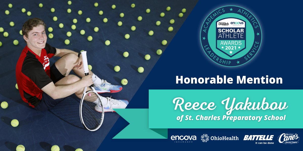 Congratulations to our Encova Insurance Honorable Mention, receiving $1,000 in scholarships! 🏆

<a href="/ReeceYakubov/">Reece Yakubov</a> of <a href="/StCharlesCards/">St Charles Preparatory School</a>

*4 Year Varsity Letter: Golf
*2 Year Varsity Letter: Tennis
*Team Captain for Golf &amp; Tennis
*National Honor Society

#ScholarAthleteAwards