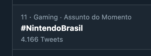 Hashtag #NintendoBrasil entrando pela SEGUNDA VEZ hoje nos trending topics.