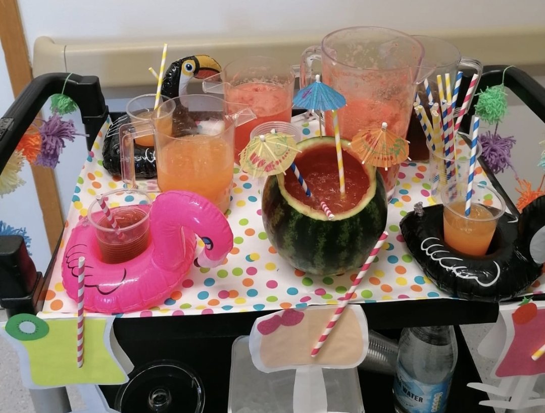 Wordsworth ward celebrating nutrition and hydration week 2021 - with a haiwaii  theme - and a watermelon 🍉 <a href="/SomersetFT/">Somerset NHS Foundation Trust</a> #NutritionandHydrationWeek2021
