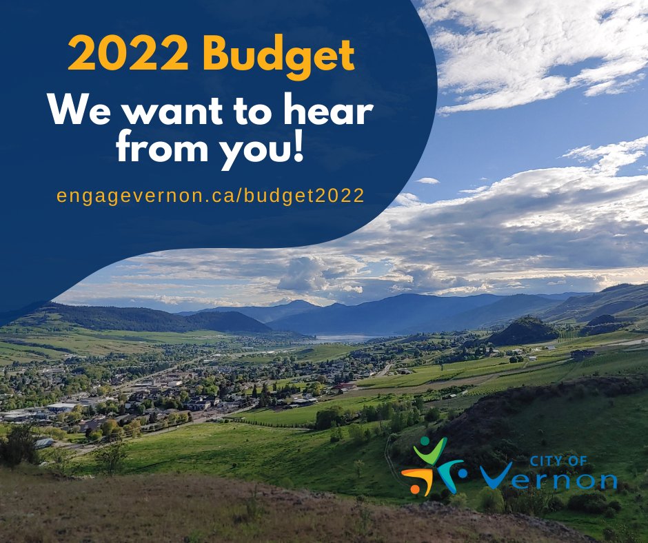 CityofVernon's tweet image. We want to hear from you! Be part of the 2022 municipal budget process to help Mayor &amp;amp; Council better understand the community's priorities for the next Five Year Financial Plan.

A citizen survey is open at engagevernon.ca/budget2022. The survey closes June 30th.
#VernonBC