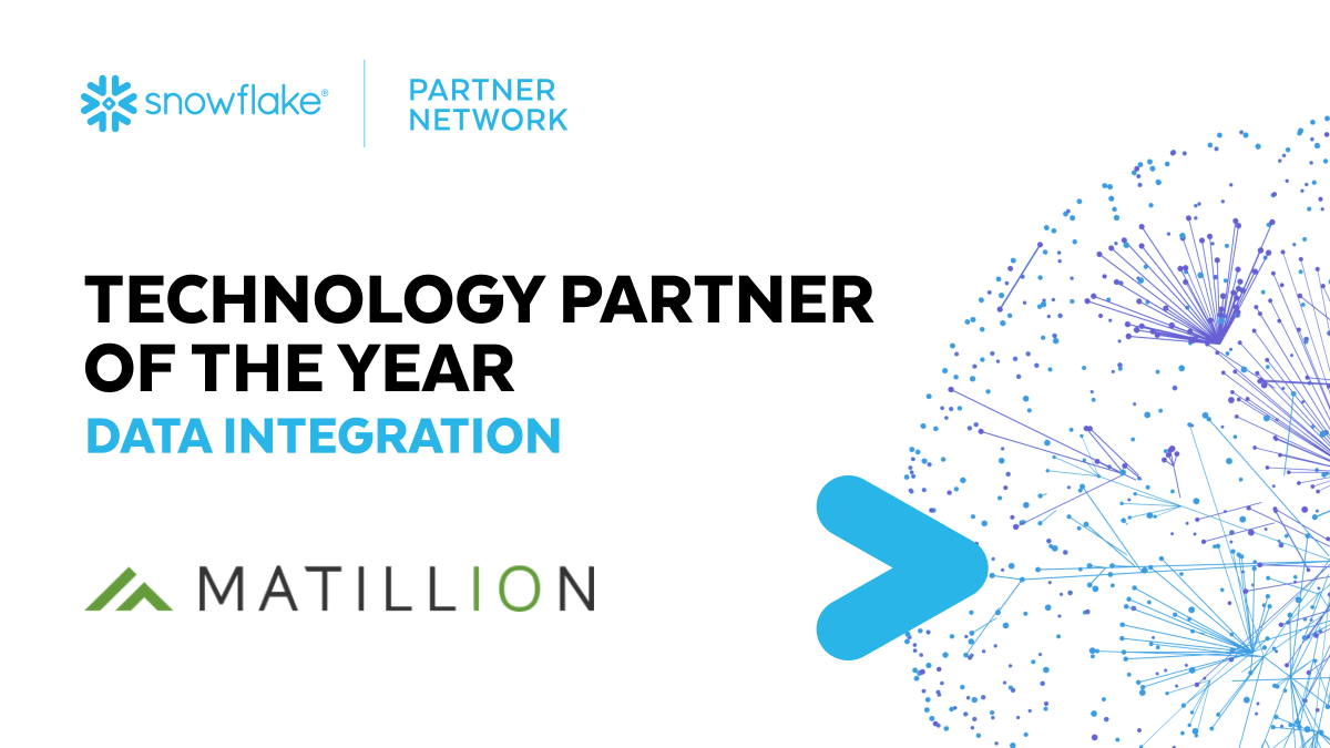 Snowflake's tweet photo. Congrats @matillion for winning Technology Partner of the Year for Data Integration! #SnowflakePartnerSummit https://t.co/yqvZK5byqh