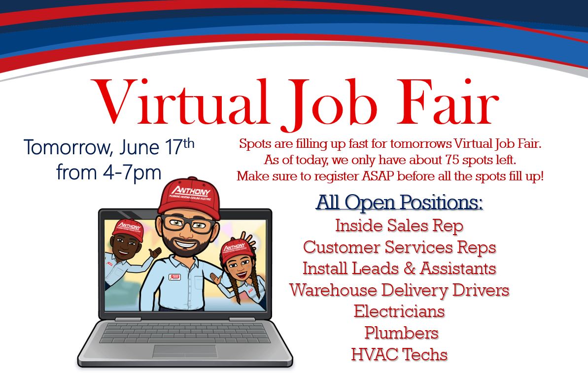 anthonyphc's tweet photo. Our Virtual Job Fair is TOMORROW!
And, guess what?! It's not too late to register! As of this morning, we have about 75 spots still open for our Virtual Job Fair, Tomorrow from 4-7pm!
Hurry Up &amp; Register:  https://t.co/bBKaJhAuWY” https://t.co/TWkE1K45cP