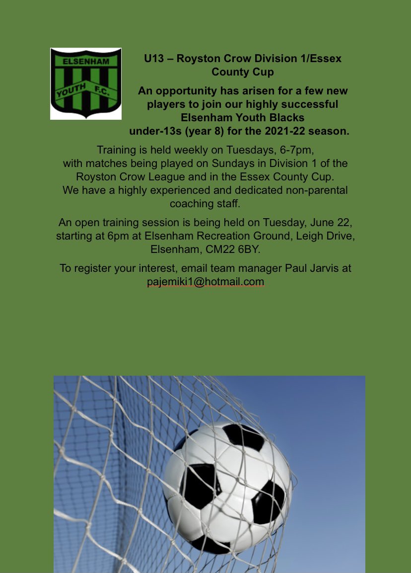 Playing opportunity for next season’s under-13s. Open training session next Tuesday. Please retweet.