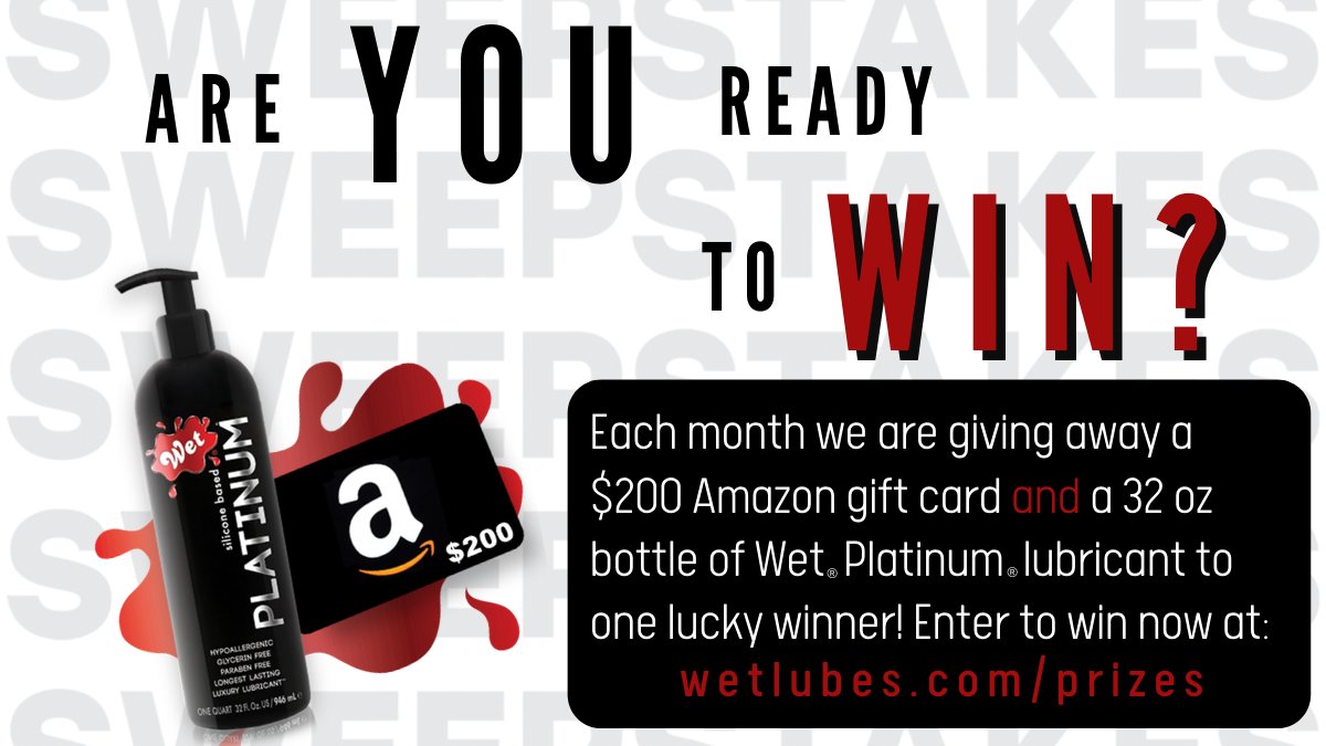 Wet Lubricants Each Month We Will Be Giving One Lucky Winner A 32oz Bottle Of Wet Platinum Premium Personal Lubricant And A 0 Dollar Amazon Gift Card You Are Not