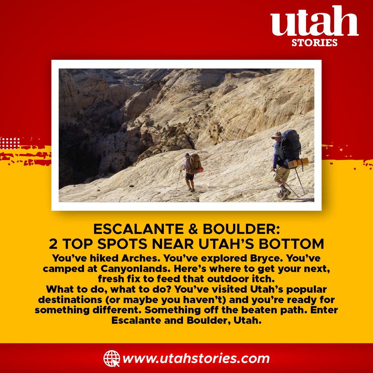evautahstories's tweet photo. 🎿 These two spots are considered the heart of the Grand Staircase of Escalante National Monument. They are jumping-off point for nearly every outdoor activity you can imagine, exploring a slot canyon, biking a forested trail, hiking a petrified forest. https://t.co/giEQpfhGW5
