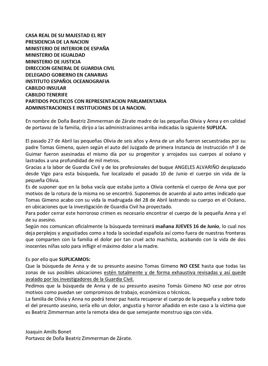 SUPLICAMOS la prórroga de la búsqueda de la pequeña Anna y de su presunto asesino Tomás Gimeno por parte del buque Ángeles Alvariño. 
Así mismo INICIAMOS recogida de firmas para esta petición en la plataforma CHANGE.ORG: 
chng.it/PBgvGtS2Kp