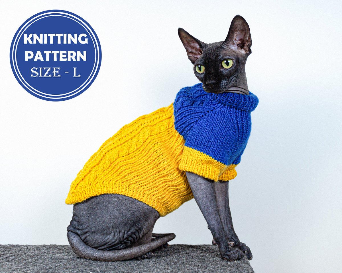 ClothesForCat's tweet photo. Excited to share the latest addition to my #etsy shop: Sphynx Sunny Cozy Jumper Size L knitting pattern PDF, Cat Soft Pullover With Arans, + The pattern supplement https://t.co/LrX6dzgVEL #birthday #hanukkah #knitting #catclothespattern #sphynxcatclothes #catcozyjumper https://t.co/KK0EfTZnm1