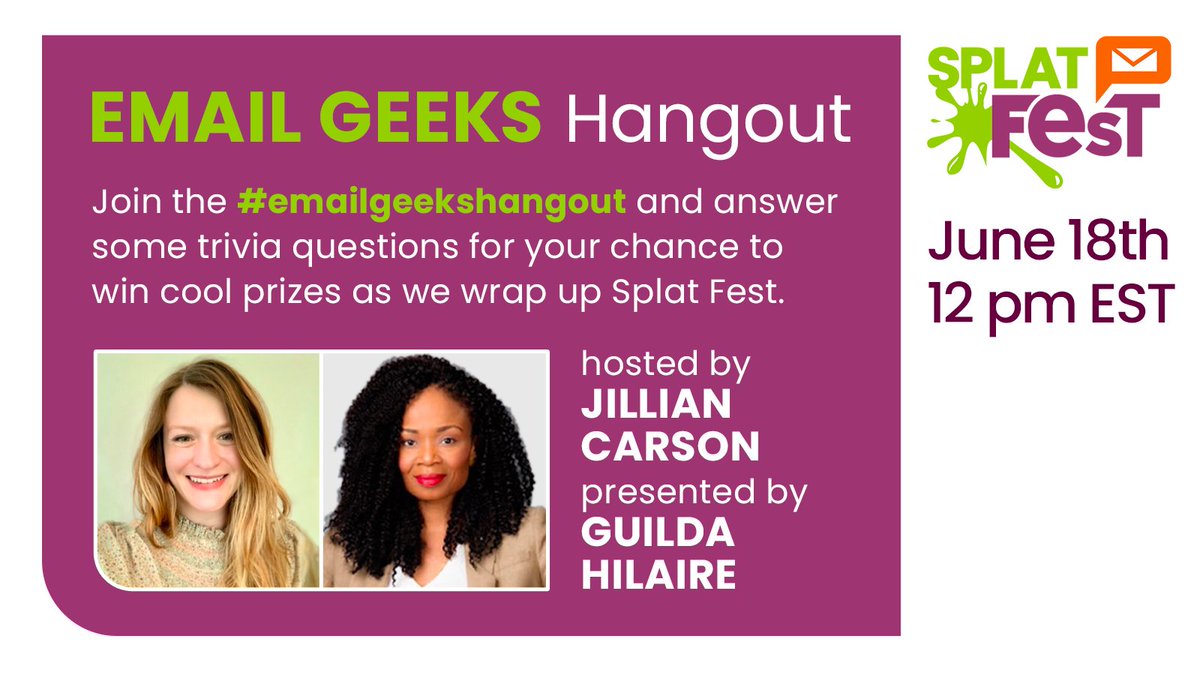 EmailonAcid's tweet photo. We can't wait to hang out with @justguilda this Friday! Don't miss an epic #emailgeeks Twitter Space to end #SplatFest and #EmailWeek π https://t.co/EKA2k1Wpuc