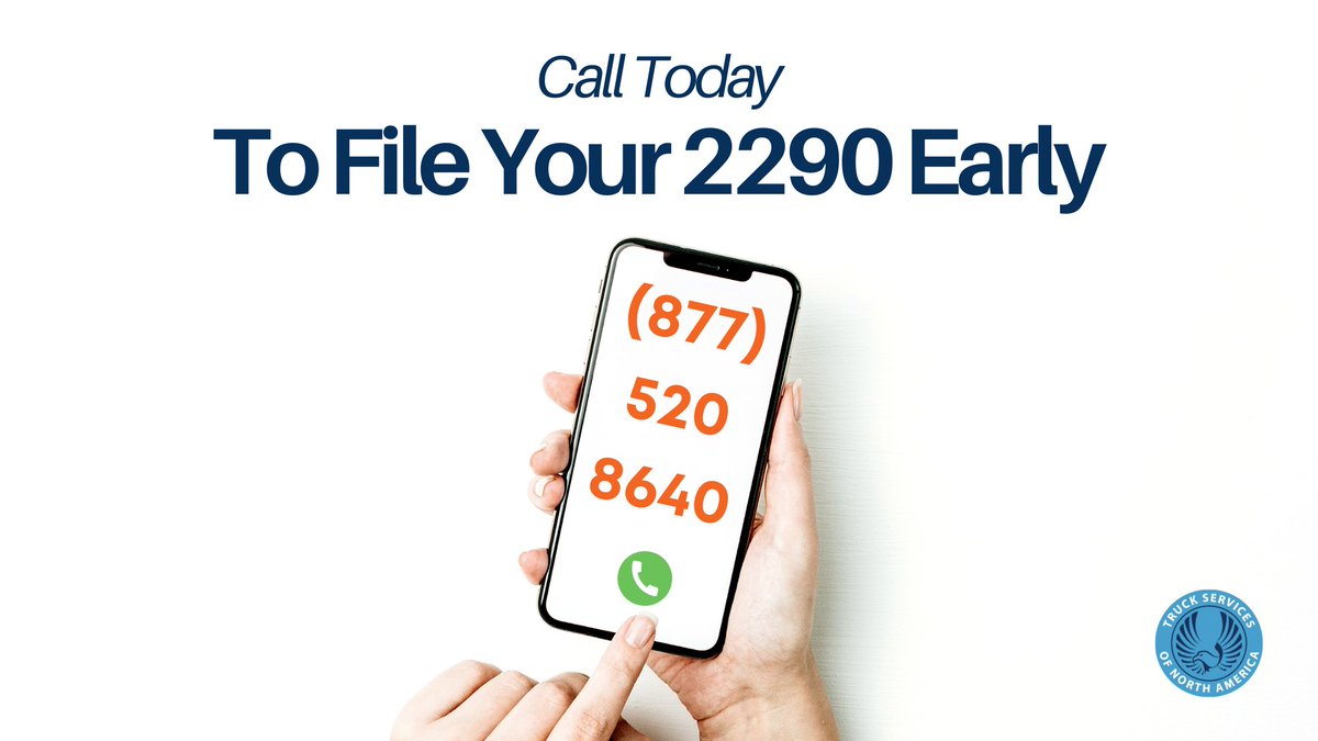 TSNAmerica's tweet photo. We're ready to help you file your 2021-22 Form 2290 by phone! Our knowledgeable representatives are standing by right now.

Call (877) 520-8640 to file your Form 2290 today! https://t.co/aIyqcD8Q6A