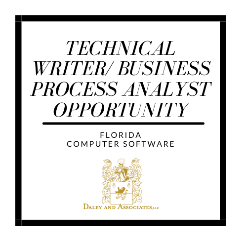 Our client is a computer software company located in Florida looking to hire. If your interested, please send your resume to Angela at afagin@daleyaa.com to learn more. 
#computersoftware #hiring #technicalwriter #businessprocessanalyst