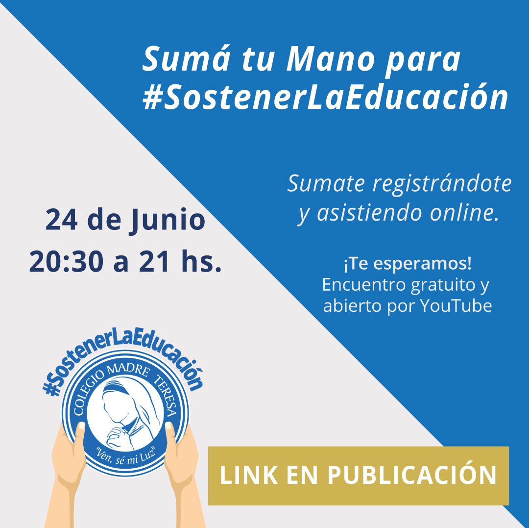 ColeMadreTeresa's tweet photo. 24 de Junio a las 20:30 hs. Te esperamos para sumarte online durante 30 minutos a nuestro evento solidario para #SostenerLaEducación Registrate Gratis en:  https://t.co/iOBiC9Nmon

.

.

.

#compromisoeducativo #educaciontransformadora #virreyes #sanfernando #ongsocioeducativa https://t.co/GE9H3dq0Gb