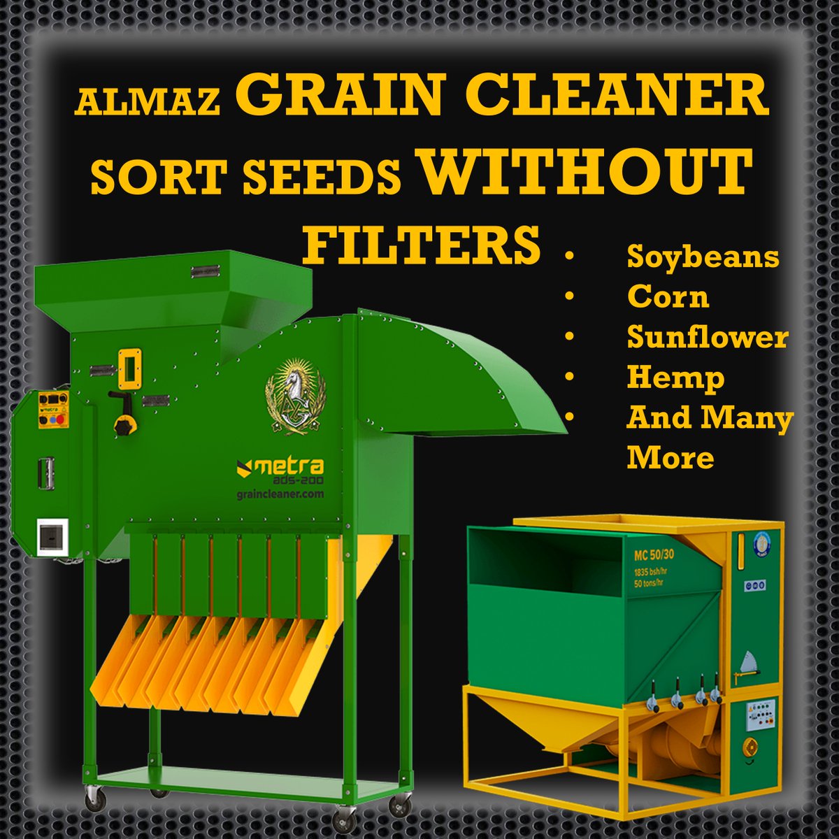 Cleaning #grain using the Metra ADS-200 from <a href="/AlmazCleaner/">METRA GROUP</a>. Use this machine to #clean up to 5 tons per hour!

#hempharvestworks #hemp #hempfarming #graincleaner #agtech #almaz